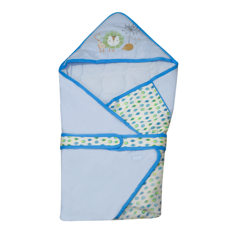 Nova Home "Happy Holiday" Hooded Baby Swaddle Blanket - 100% Cotton - Blue