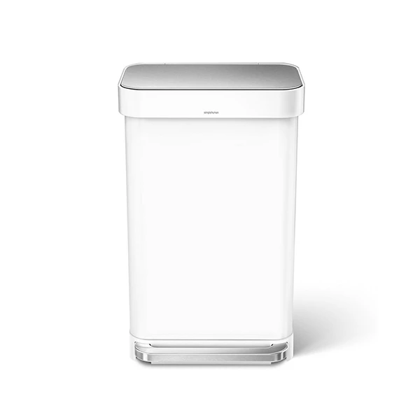 Simplehuman Trash Bin Rectangular With Liner Pocket - Stainless Steel - 45 Liter - White