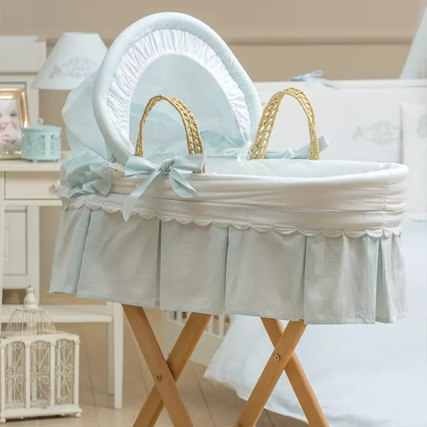 Funna Baby-Prince Moses Basket With Stand - 100% Cotton - Blue