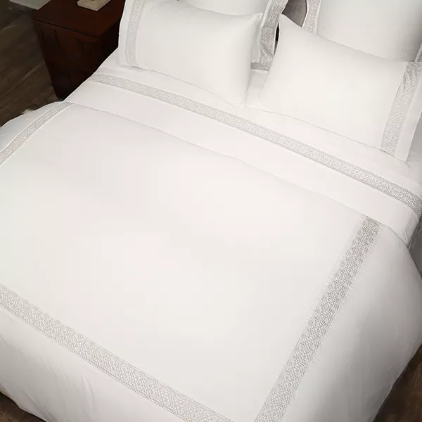 Nova Home Lounge Embroidery Duvet Cover Set - 100% Cotton, 400 Thread - King & Super King - 7 Pcs - White & Silver