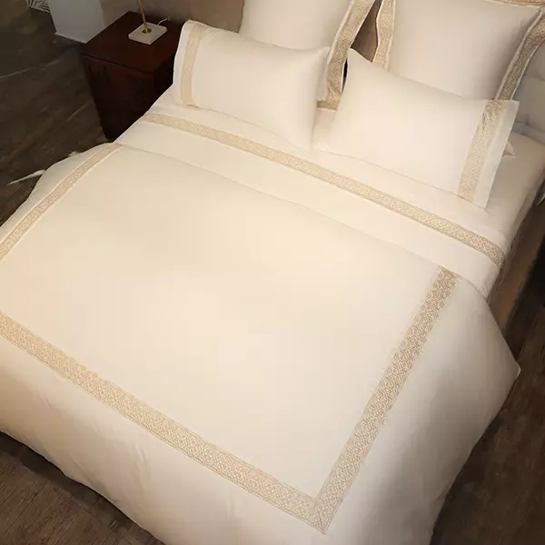 Nova Home Lounge Embroidery Duvet Cover Set - 100% Cotton, 400 Thread - King & Super King - 7 Pcs - White & Gold