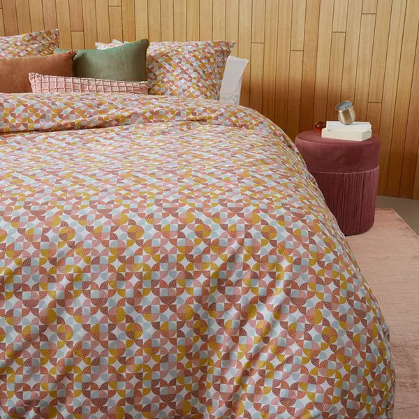 Bedding House Retro Grid Duvet Cover Set - 100% Cotton - Queen - 3 Pcs - Red