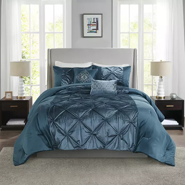 Nova Home Mia Velvet & Sateen Comforter Set - 8 Pcs - King & Super King- Teal