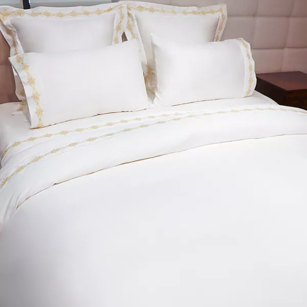 Nova Home RUBY Embroidery Duvet Cover Set - 100% Cotton, 400 Thread - King & Super King - 7 Pcs - White & Gold