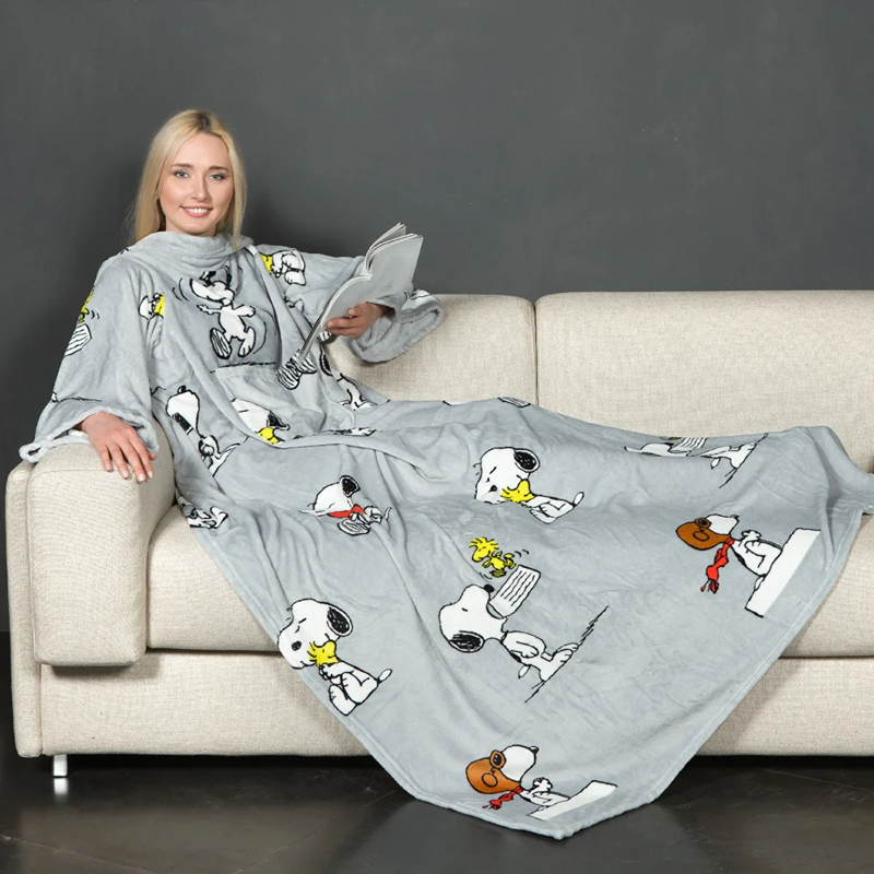 Kanguru Snoopy Blanket With Sleeves - 140x180 Cm - Grey