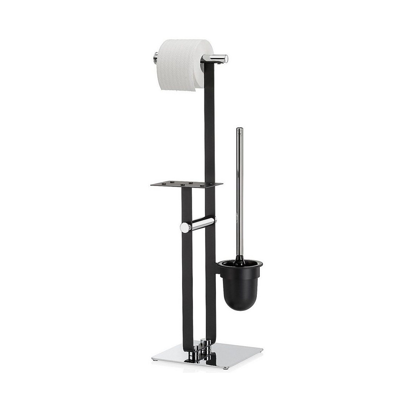 Kela Sirius Free-standing Toilet Set with Paper Holder - Chrome/Black