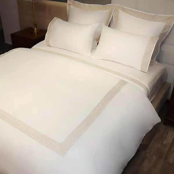 Nova Home Space Embroidery Duvet Cover Set - 100% Cotton, 400 Thread - King & Super King - 7 Pcs - White & Gold