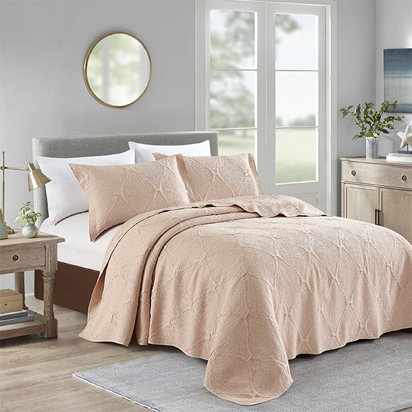 Nova Home Flosway Jacquard Bed Spread Set - 3pcs - King & Super King - Beige