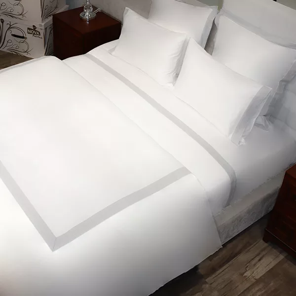 Nova Home Soft Embroidery Duvet Cover Set - 100% Cotton, 400 Thread - King & Super King - 7 Pcs - White & Grey