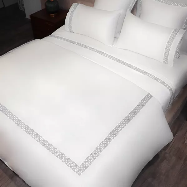 Nova Home Versace Embroidery Duvet Cover Set - 100% Cotton, 400 Thread - King & Super King - 7 Pcs - White & Grey