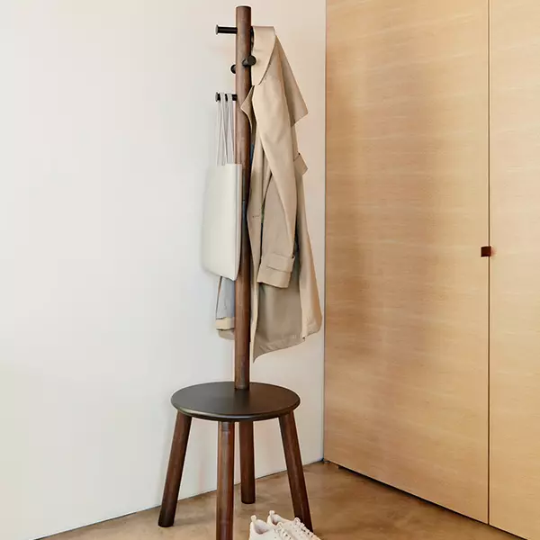 Umbra Pillar Stool and Coatrack - Black & Walnut