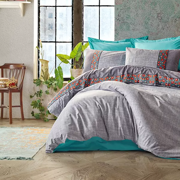 Nova Home Gri Duvet Cover Set - 100% Cotton - 4 Pcs - King & Super King - Grey