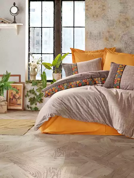 Nova Home Vizon Duvet Cover Set - 100% Cotton - 4 Pcs - King & Super King - Orange & Grey