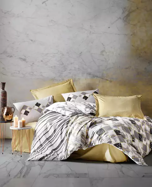 Nova Home Stone Duvet Cover Set - 100% Cotton - 4 Pcs - King & Super King - Light yellow
