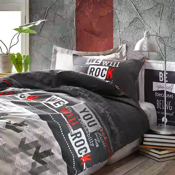 Nova Home Rock Printed Duvet Cover Set - 100% Cotton - 3 Pcs - Single & Twin - Grey