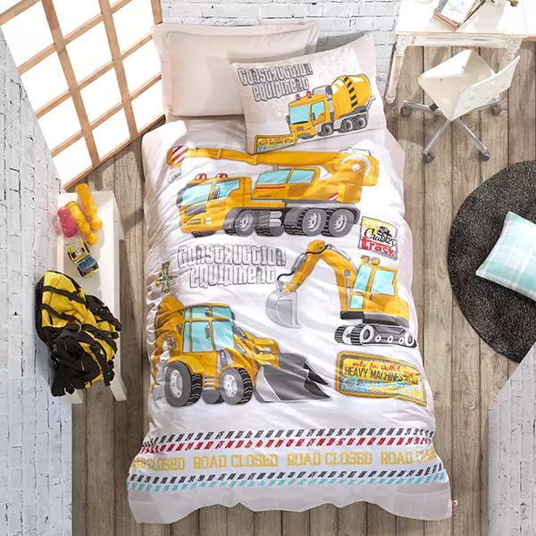 Nova Home Truck Duvet Cover Set - 100% Cotton - 3 Pcs - Single & Twin - White