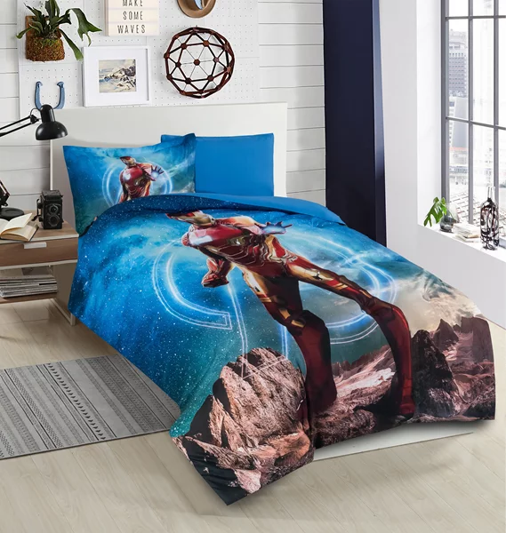 Nova Home Iron Man Kid's Comforter Set - Single & Twin - 4 Pcs - Blue