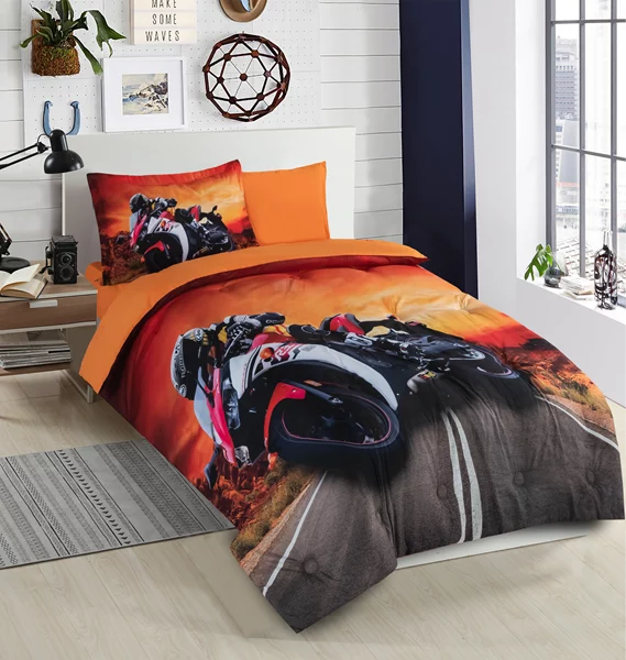 Nova Home Road Kid's Comforter Set - Single & Twin - 4 Pcs - Orange