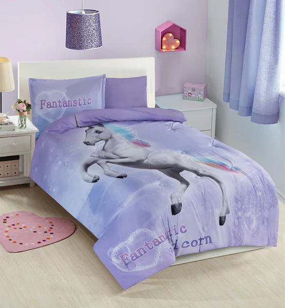 Nova Home Dreamy Unicorn Kid's Comforter Set - Single & Twin - 4 Pcs - Purple