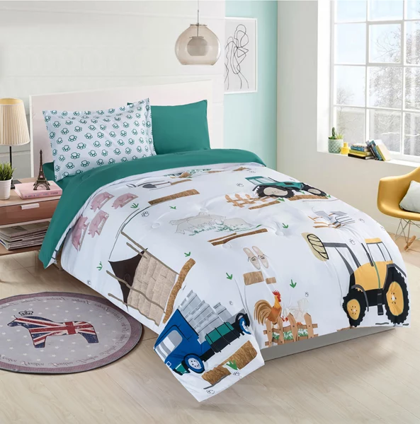 Nova Home Little Farmer Kid's Comforter Set - Single & Twin - 4 Pcs - White