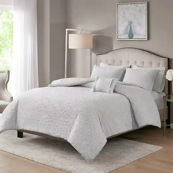 Nova Home Florence Jacquard Cotton Comforter Set - 7 Pcs - King & Super King - Grey
