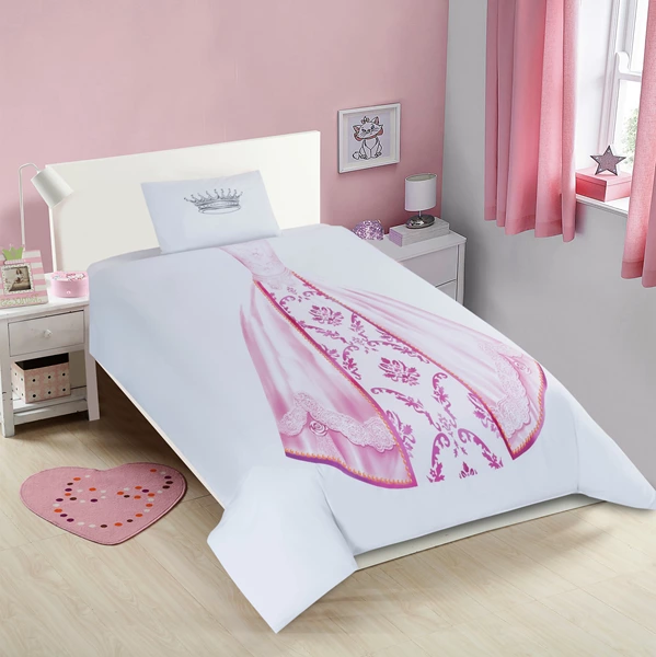 Nova Home "Princess " Kids' Duvet Cover Set - 100% Cotton 200 Thread Count, Queen - 4Pcs - White