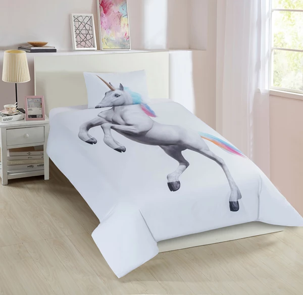 Nova Home "Unicorn " Kids' Duvet Cover Set - 100% Cotton 200 Thread Count, Single - 3Pcs - White