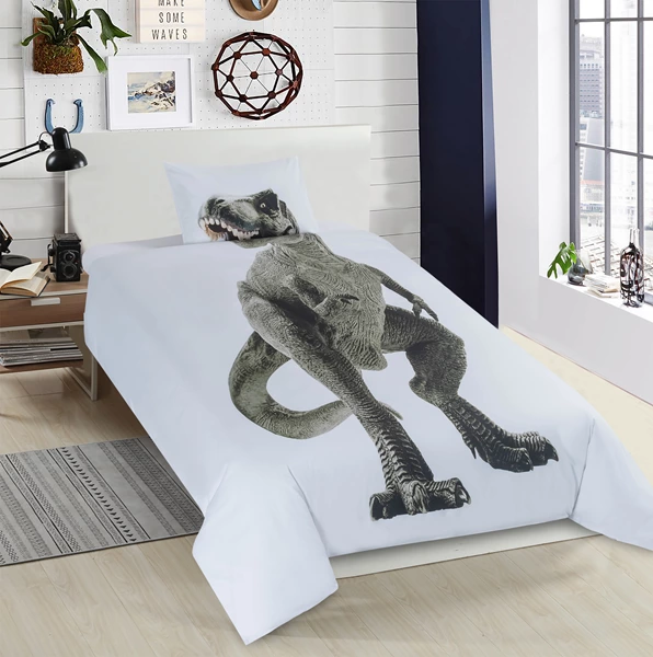 Nova Home "Dinosaur " Kids' Duvet Cover Set - 100% Cotton 200 Thread Count, Queen - 4Pcs - White