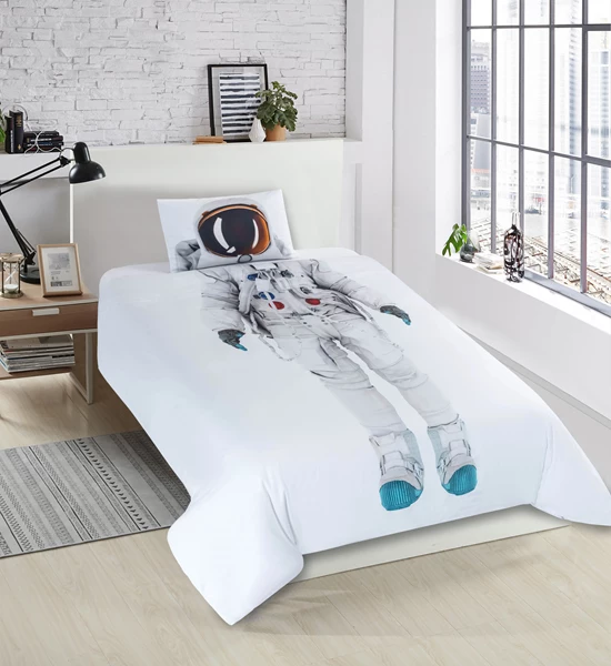 Nova Home "Astronaut " Kids' Duvet Cover Set - 100% Cotton 200 Thread Count, Queen - 4Pcs - White