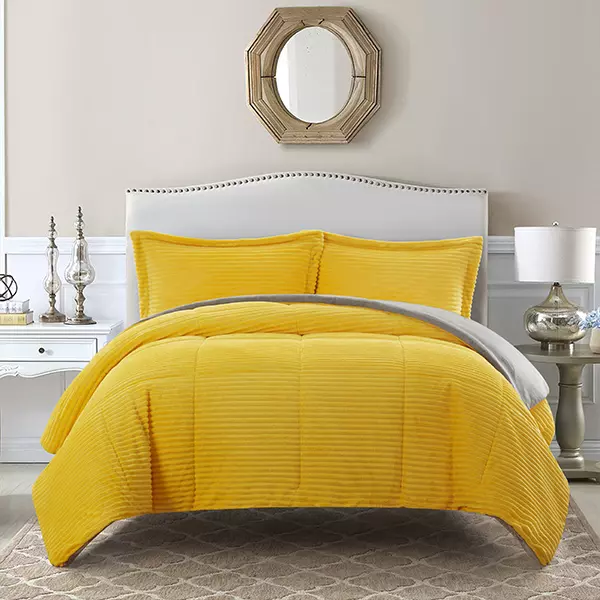 Nova Home Campo Cordroy Flannel Winter Comforter Set - Single & Twin- 3 Pcs - Yellow
