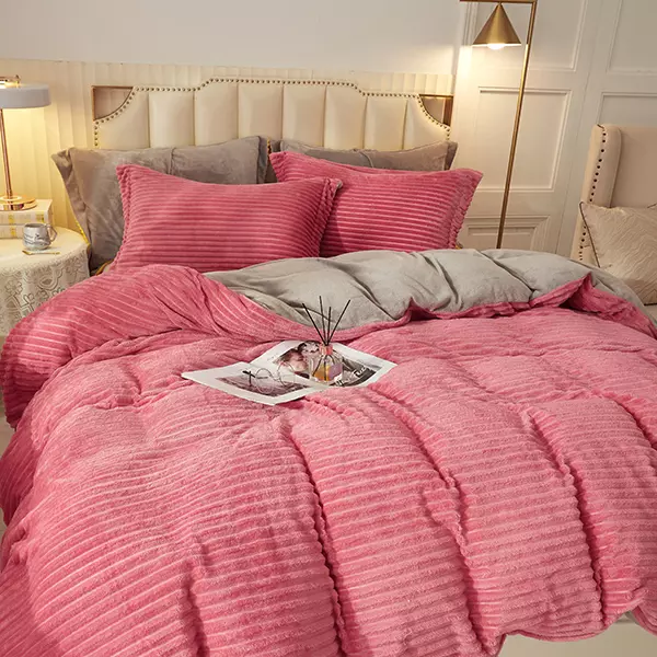 Nova Home Campo Cordroy Flannel Winter Duvet Cover Set - King & Super King - 4 Pcs - Rose