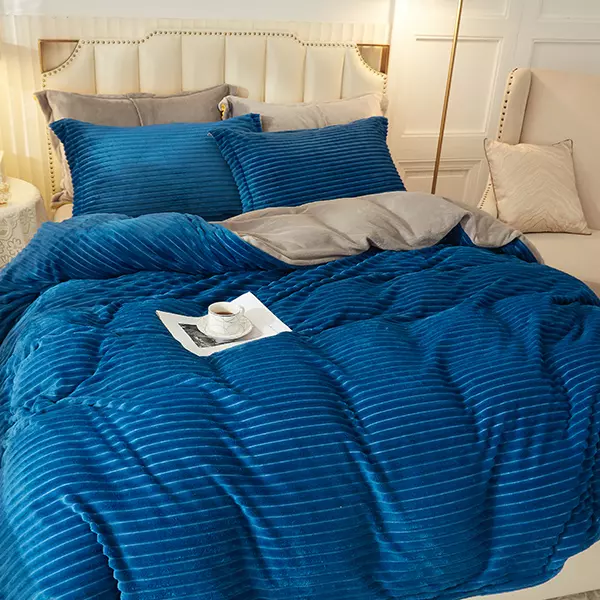 Nova Home Campo Cordroy Flannel Winter Duvet Cover Set - King & Super King - 4 Pcs - Navy