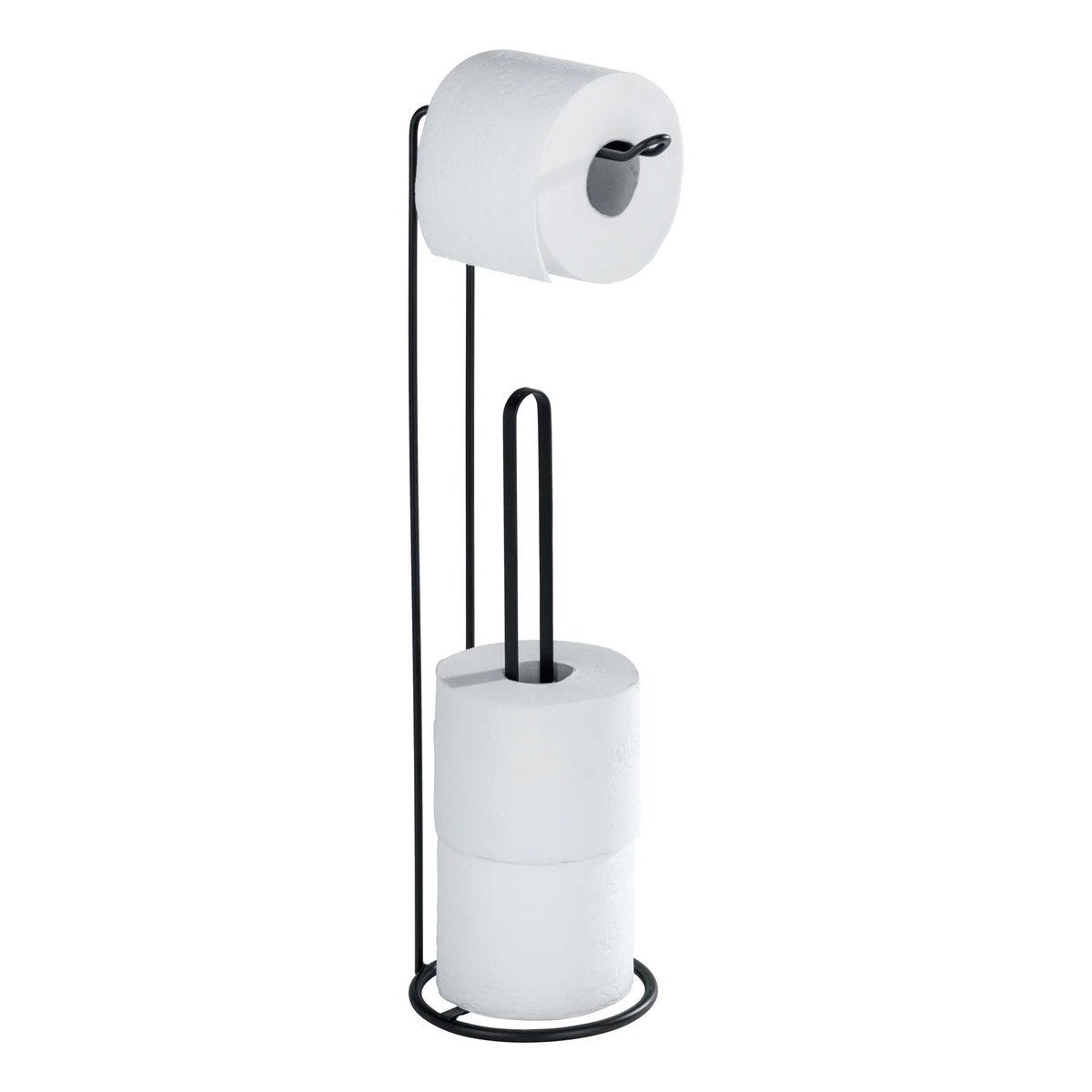 Wenko Lugano Free-Standing Toilet Paper Holder with Spare Roll Storage - Black