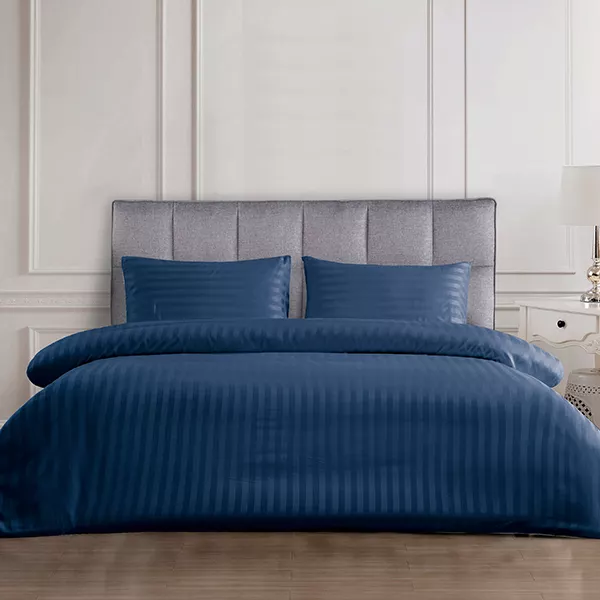 Nova Home "UltraStripe" Hotel Style Duvet Cover Set - Super King - 3 Pcs - Navy