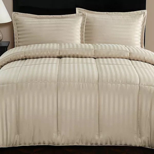 Nova Home UltraStripe Hotel Style Comforter Set - King & Super King - 6 Pcs - Sand