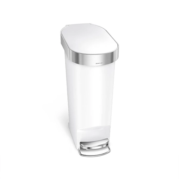 Simplehuman Slim Plastic Pedal Trash Bin With Liner Rim Code N - 40 Liter - White
