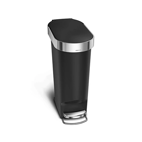 Simplehuman Slim Plastic Pedal Trash Bin With Liner Rim Code N - 40 Liter - Black