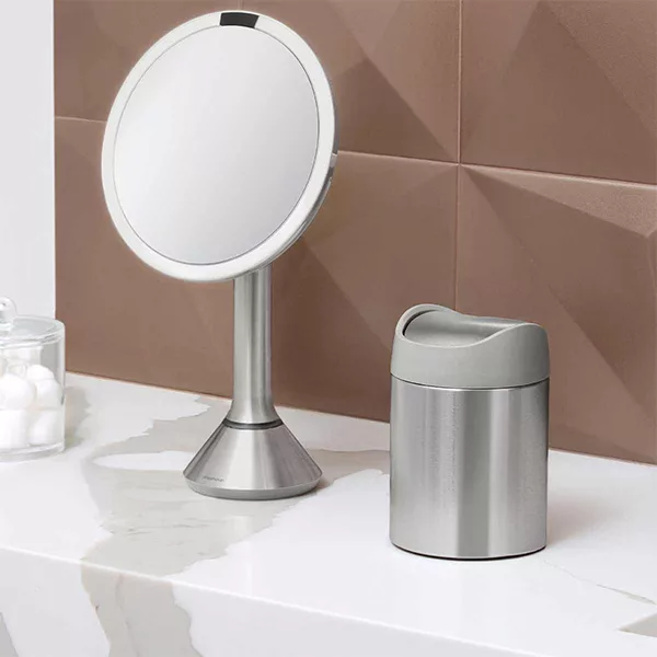 Simplehuman TableTop Trash Bin - Stainless Steel - 1.5 Liter - Brushed With Grey Trim