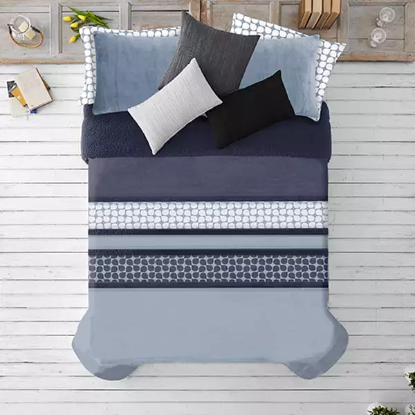 Manterol Doko Velvet Winter Comforter Set - King & Super King - 6 Pcs - Blue