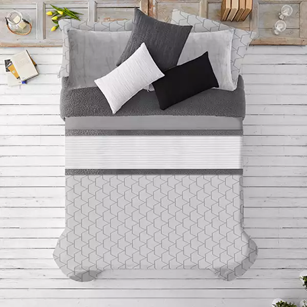 Manterol Doko Velvet Winter Comforter Set - King & Super King - 6 Pcs - Grey