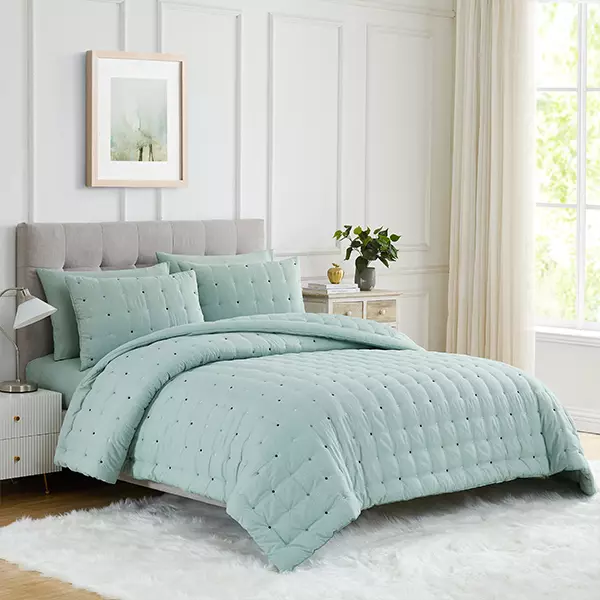 Nova Home Natori Embroidered Comforter Set - King & Super King - 6 Pcs - Green