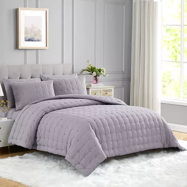 Nova Home Natori Embroidered Comforter Set - King & Super King - 6 Pcs - Purple