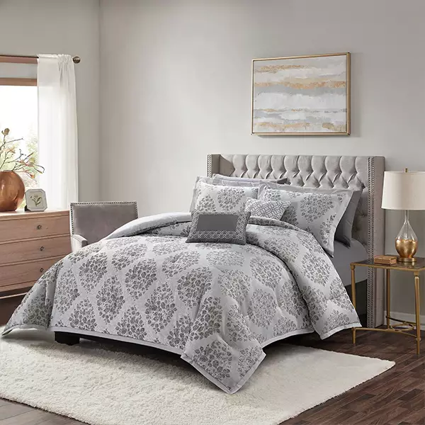 Nova Home Montebello Jacquard Comforter Set - King & Super King - 8 Pcs - Grey