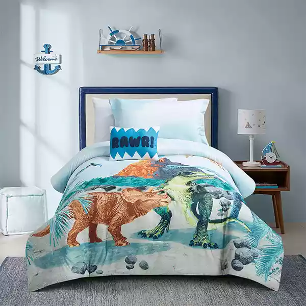 Nova Home "Tucker Dinosaur" Kid's Comforter Set - 7 Pcs - Queen - Blue