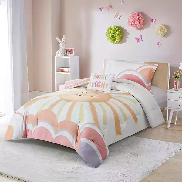 Nova Home "Dawn" Reversible Kid's Comforter Set - 7 Pcs - Queen - Pink