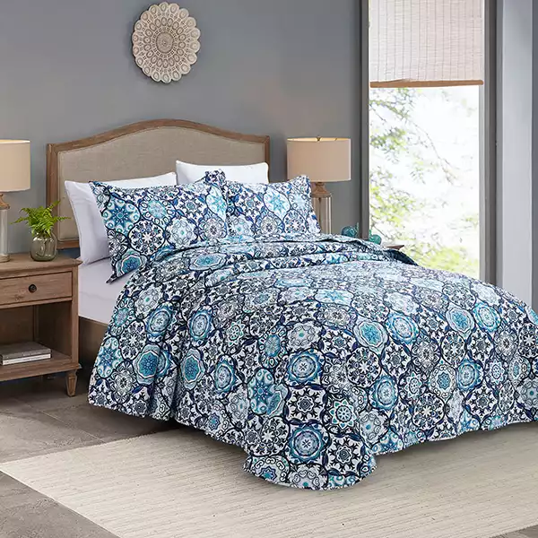 Nova Home Brooke Summer Bedspread Set With a Fitted Sheet - King & Super King - 4 Pcs - Blue