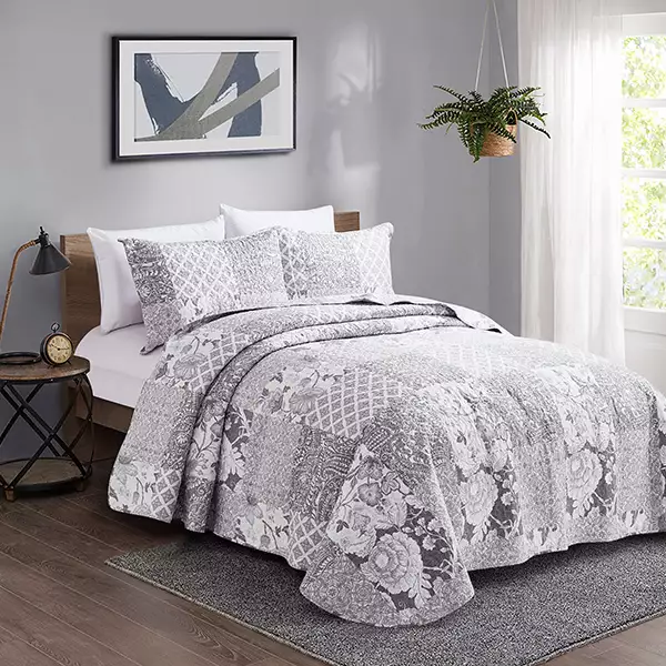 Nova Home "Percy" Summer Bedspread Set With a Fitted Sheet - Grey (Available in Sizes)