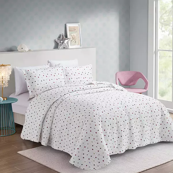 Nova Home Colordot Summer Bedspread Set With a Fitted Sheet - King & Super King - 4 Pcs - White