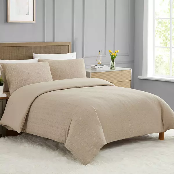 Nova Home "Simply" Crinkled Comforter Set - Queen - 4 Pcs - Beige