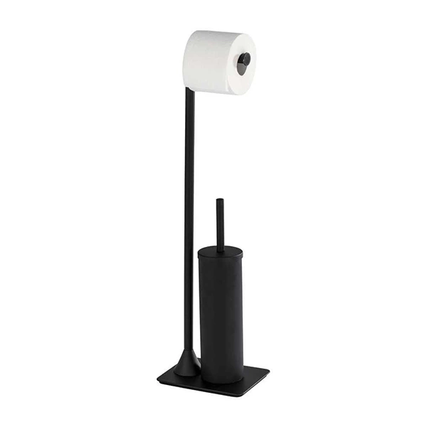 Wenko "Hella" Standing Toilet Paper Holder & Toilet Brush - Stainless Steel - Black